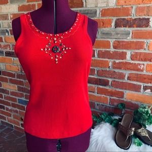 Anisette Tank Top Red Embellished  Size XXL
